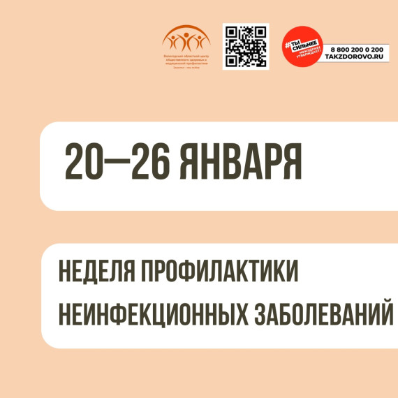 С 20 по 26 января в России проходит неделя профилактики хронических неинфекционных заболеваний. С 20 по 26 января в России проходит неделя профилактики хронических неинфекционных заболеваний.